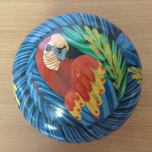Hand painted wooden Parrot trinket box small chip on lid